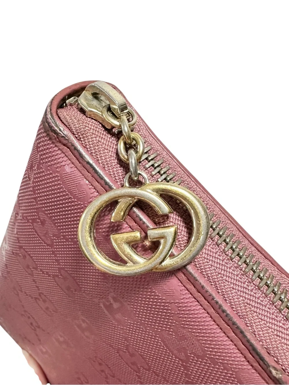 Gucci Pink GG Monogram Leather & Gold Large Zippy Zip Around Wallet